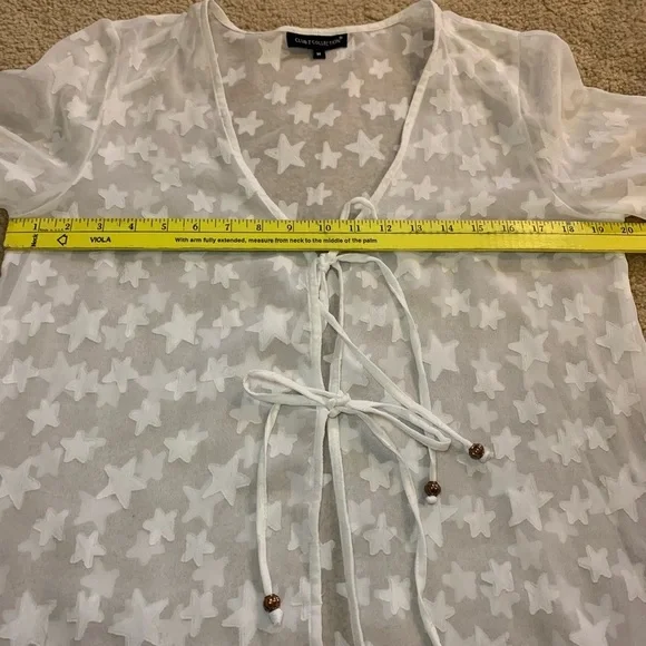 Club Z Collection White Sheer Star Beach Cover- Up - Sz M - Picture 11 of 16